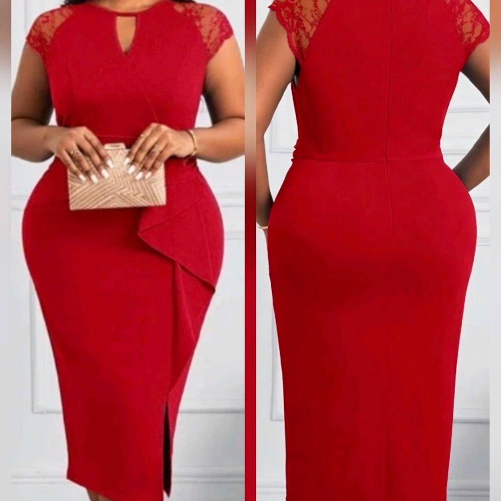 Chic Red Lace Midi Dress